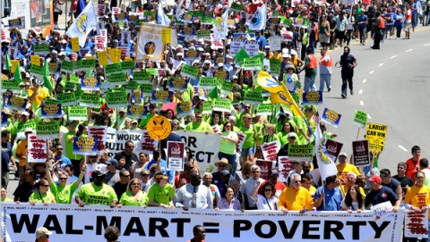Protesters in New York take to the streets against  US retail giant Walmart
